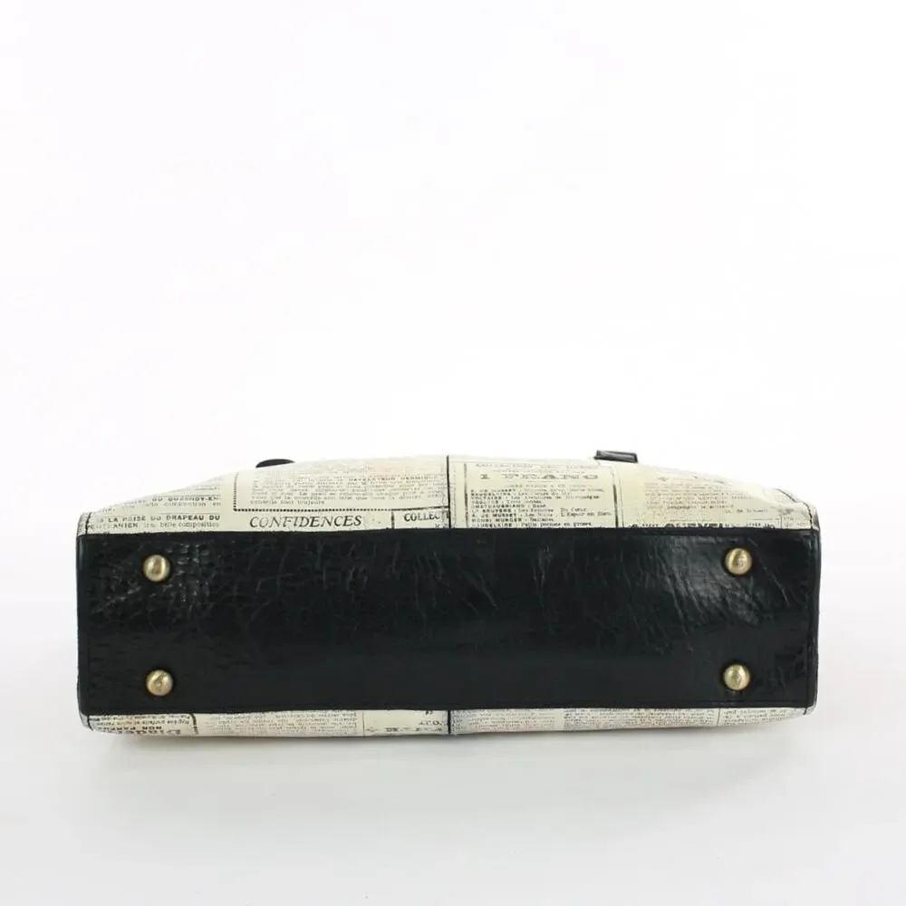 Patricia Nash Calvi Satchel Newspaper Print Leather Shoulder Bag - Picture 5 of 10